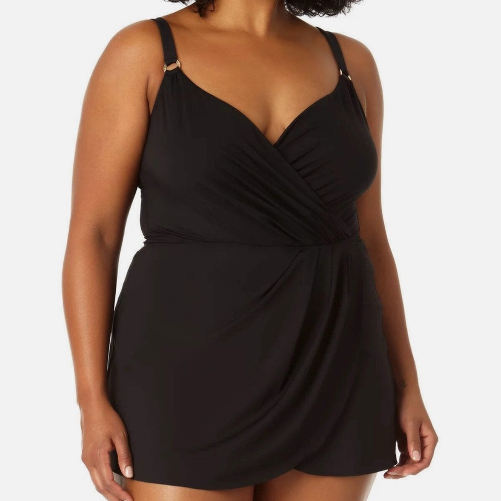 Anne Cole black swim dress one piece swim suit Women's Plus Sizes 24w NEW NWT